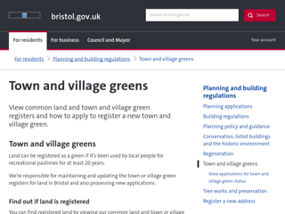 Screenshot for https://www.bristol.gov.uk/planning-and-building-regulations/town-and-village-greens