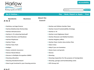 Screenshot for https://www.harlow.gov.uk/a-to-z/h