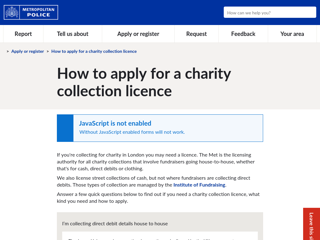 Screenshot for https://www.met.police.uk/ar/applyregister/ccl/met/apply-for-charity-collection-licence/im-collecting-direct-debit-details-house-to-house/