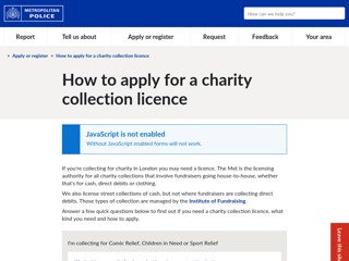 Screenshot for https://www.met.police.uk/ar/applyregister/ccl/met/apply-for-charity-collection-licence/im-collecting-for-comic-relief-children-in-need-or-sport-relief/