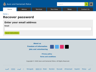 Screenshot for https://www.avonandsomerset.police.uk/accountRecoverPassword
