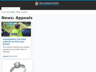 Screenshot for https://www.avonandsomerset.police.uk/news/category/appeals/