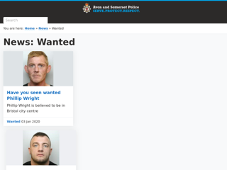 Screenshot for https://www.avonandsomerset.police.uk/news/category/wanted/