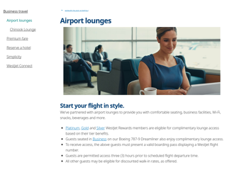 Screenshot for https://www.westjet.com/en-gb/book-trip/business-travel/airport-lounges