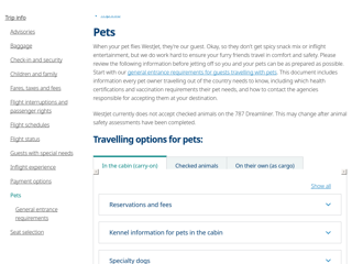 Screenshot for https://www.westjet.com/en-gb/travel-info/pets