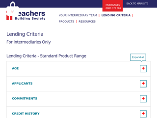 Screenshot for https://www.teachersbs.co.uk/intermediaries/lending-criteria