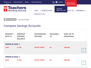 Screenshot for https://www.teachersbs.co.uk/savers/compare-savings