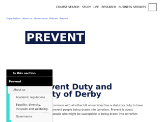 Screenshot for https://www.derby.ac.uk/about/governance/policies/prevent/