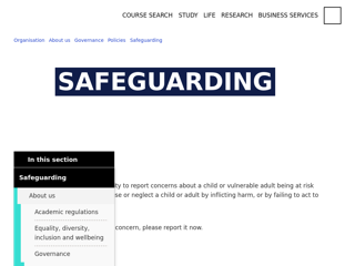 Screenshot for https://www.derby.ac.uk/about/governance/policies/safeguarding/
