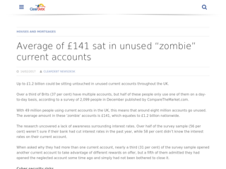 Screenshot for https://cleardebt.co.uk/news/average-of-141-pounds-sat-in-unused-zombie-current-accounts_27851.html