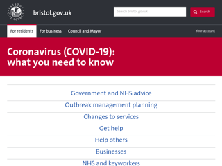 Screenshot for https://www.bristol.gov.uk/crime-emergencies/coronavirus-covid-19-what-you-need-to-know