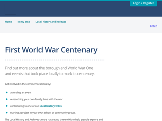 Screenshot for https://lewisham.gov.uk/inmyarea/history/first-world-war-centenary