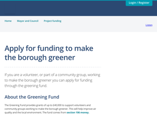 Screenshot for https://lewisham.gov.uk/mayorandcouncil/funding/apply-for-funding-to-make-the-borough-greener