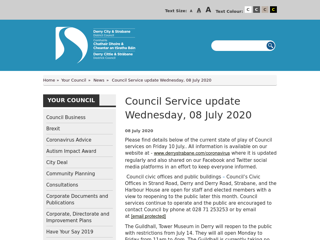 Screenshot for https://www.derrystrabane.com/Council/News/Council-Service-update-Wednesday,-08-July-2020