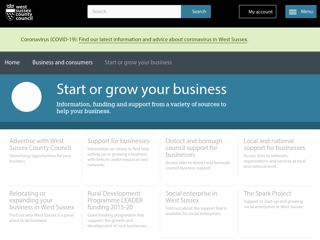 Screenshot for https://www.westsussex.gov.uk/business-and-consumers/start-or-grow-your-business/