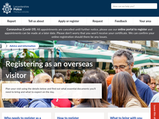 Screenshot for https://www.leics.police.uk/advice/advice-and-information/ov/registering-overseas-visitor/