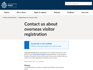 Screenshot for https://www.leics.police.uk/advice/advice-and-information/ov/registering-overseas-visitor/af2/afs/contact-us-overseas-visitor-registration/