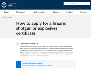Screenshot for https://www.leics.police.uk/ar/applyregister/fao/af/apply-firearm-shotgun-explosives-certificate/