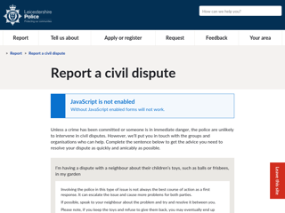 Screenshot for https://www.leics.police.uk/ro/report/cd/civil-dispute/dispute-neighbours-childrens-toys/