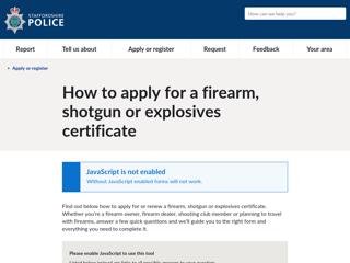 Screenshot for https://www.staffordshire.police.uk/ar/applyregister/fao/af/apply-firearm-shotgun-explosives-certificate/