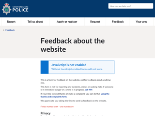 Screenshot for https://www.staffordshire.police.uk/fo/feedback/fw/feedback-about-website/