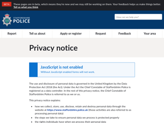 Screenshot for https://www.staffordshire.police.uk/hyg/fpnstaffordshire/privacy-notice/