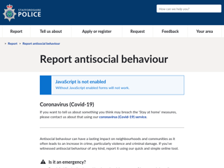 Screenshot for https://www.staffordshire.police.uk/ro/report/asb/asb-b/report-antisocial-behaviour/report-antisocial-behaviour-that-has-something-to-do-with-race-ethnicity-sex-gender-sexuality-disability-or-religion/