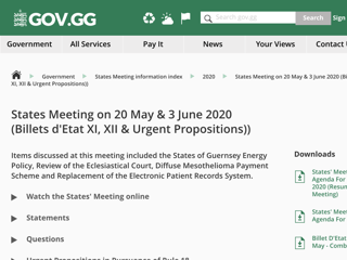 Screenshot for https://gov.gg/article/172426/States-Meeting-on-20-May--3-June-2020-Billets-dEtat-XI-XII--Urgent-Propositions