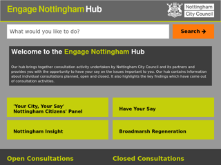 Screenshot for https://www.nottinghamcity.gov.uk/engage-nottingham-hub
