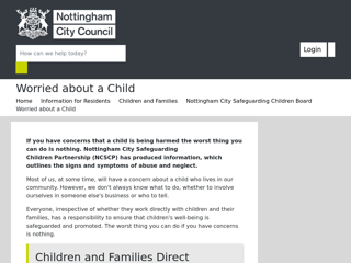 Screenshot for https://www.nottinghamcity.gov.uk/information-for-residents/children-and-families/nottingham-city-safeguarding-children-board/worried-about-a-child