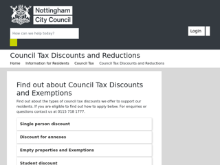 Screenshot for https://www.nottinghamcity.gov.uk/information-for-residents/council-tax/council-tax-discounts-and-reductions