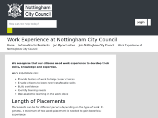 Screenshot for https://www.nottinghamcity.gov.uk/information-for-residents/job-opportunities/join-nottingham-city-council/work-experience-at-nottingham-city-council