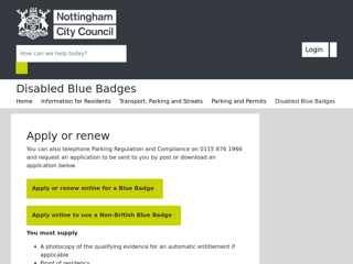 Screenshot for https://www.nottinghamcity.gov.uk/information-for-residents/transport-parking-and-streets/parking-and-permits/disabled-blue-badges
