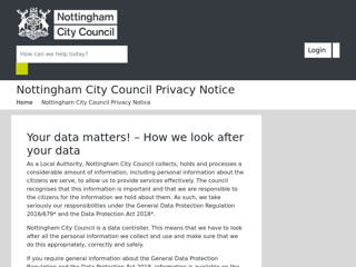 Screenshot for https://www.nottinghamcity.gov.uk/privacy-statement