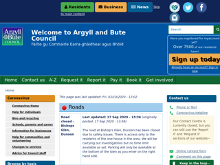Screenshot for https://www.argyll-bute.gov.uk/service-disruptions2