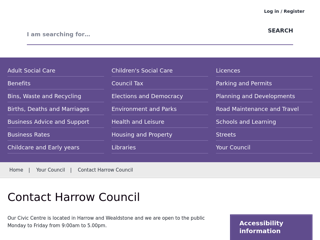 Screenshot for https://www.harrow.gov.uk/contact