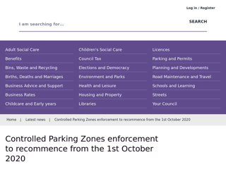 Screenshot for https://www.harrow.gov.uk/news/article/10831/controlled-parking-zones-enforcement-to-recommence-from-the-1st-october-2020