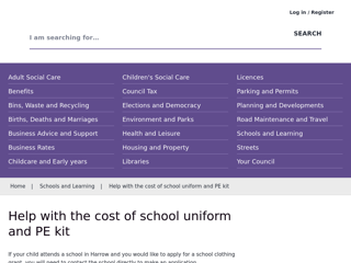Screenshot for https://www.harrow.gov.uk/schools-learning/school-clothing-grants