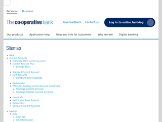 Screenshot for https://www.co-operativebank.co.uk/sitemap