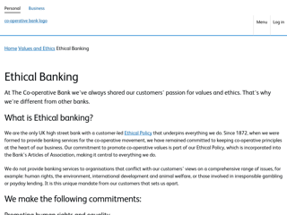 Screenshot for https://www.co-operativebank.co.uk/values-and-ethics/ethical-banking