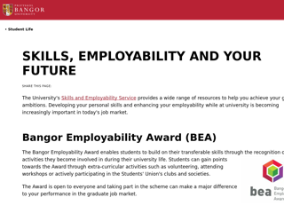 Screenshot for https://www.bangor.ac.uk/student-life/employability