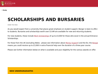 Screenshot for https://www.bangor.ac.uk/studentfinance/info/scholarships