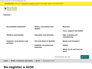 Screenshot for https://www.norfolk.gov.uk/births-ceremonies-and-deaths/births/re-register-a-birth
