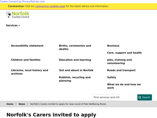 Screenshot for https://www.norfolk.gov.uk/news/2021/06/carers-invited-to-apply-for-new-round-of-free-wellbeing-packs