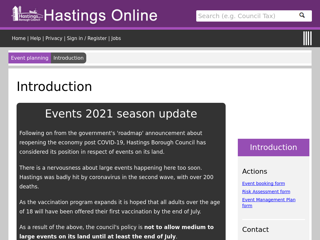 Screenshot for https://www.hastings.gov.uk/event-planning/introduction/