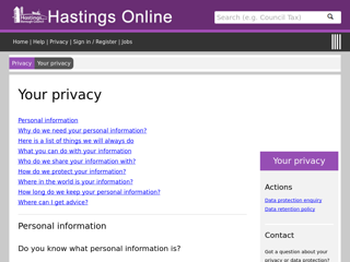 Screenshot for https://www.hastings.gov.uk/privacy/your-privacy/