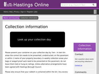 Screenshot for https://www.hastings.gov.uk/waste_recycling/collectioninfo/