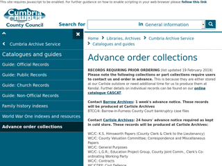 Screenshot for https://www.cumbria.gov.uk/archives/online_catalogues/advance.asp