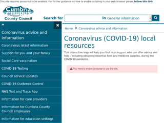Screenshot for https://www.cumbria.gov.uk/coronavirus/resourcemap.asp