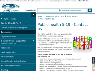 Screenshot for https://www.cumbria.gov.uk/ph5to19/contact.asp